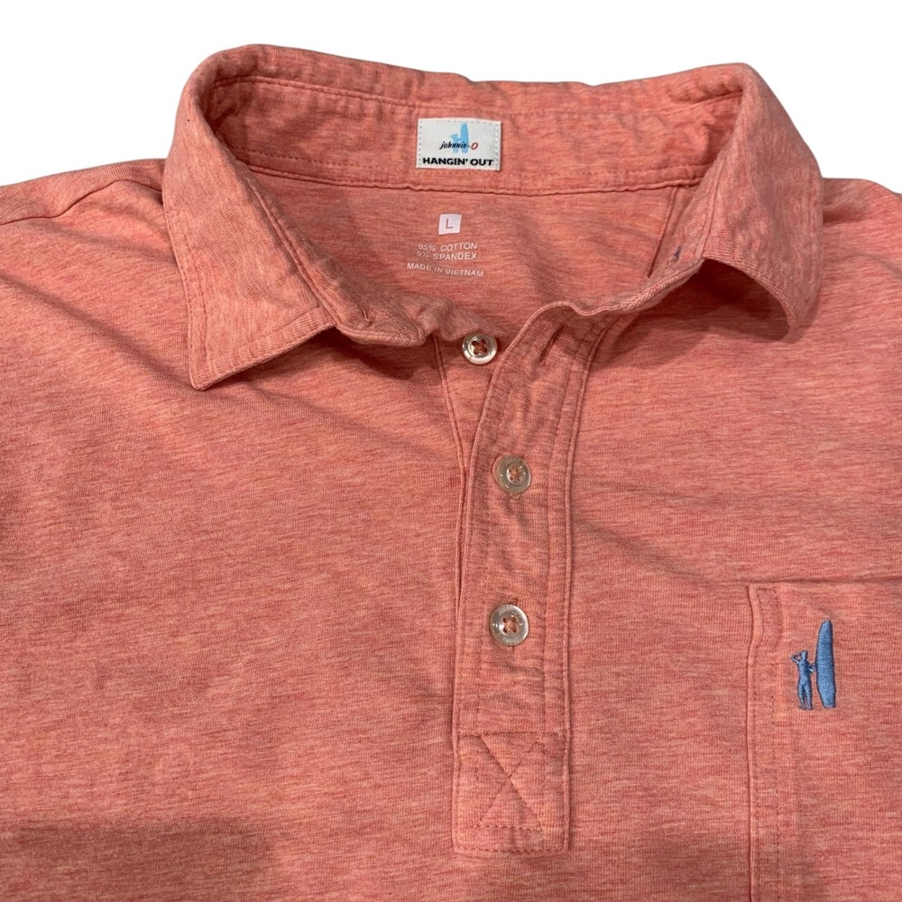 Johnnie-O Hangin' Out Polo Shirt Men's Large Spark Coral Pocket Stretch